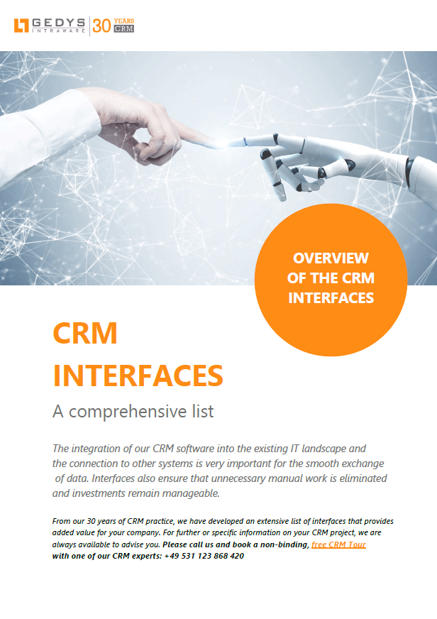 Title of CRM interfaces list from GEDYS IntraWare