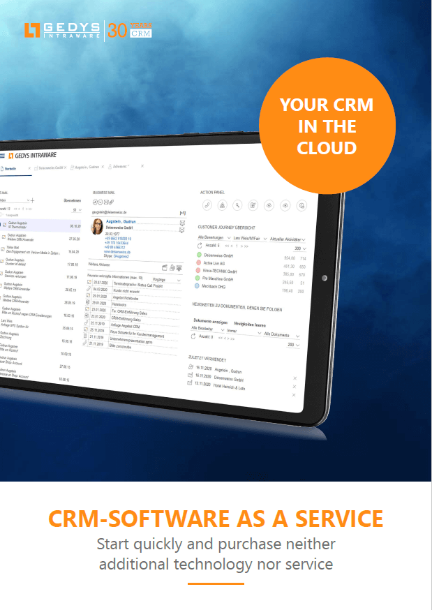 Title to product brochure for CloudCRM Solution (SaaS) from GEDYSIntraWare